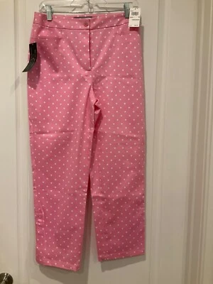 NWT SAKS FIFTH AVENUE REAL CLOTHES SIZE 6 PINK WHITE POLKA DOT CROPPED PANTS  - Image 1 of 4