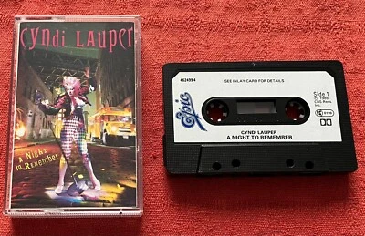 CYNDI LAUPER - CASSETTE TAPE WITH PAPER LABELS - A NIGHT TO REMEMBER - Image 1 of 4