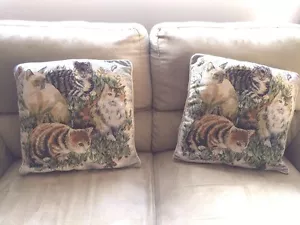 2 Piece Cat Couch Pillow Cover Set Wild Decor Kitty Cat Meow Kitten Pillow Cover - Picture 1 of 2