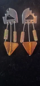 ART STEAMPUNK INDUSTRIAL EARRINGS STAINLESS WITH STONE DANGLES UNIQUE - Picture 1 of 4