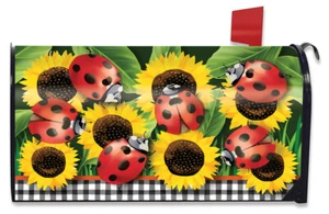Ladybugs And Sunflower Summer Large Magnetic Mailbox Cover Floral Oversized - Picture 1 of 5