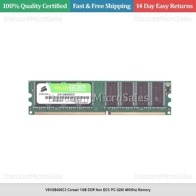 VS1GB400C3 Corsair 1GB DDR Non ECC PC-3200 400Mhz Memory - Image 1 of 1