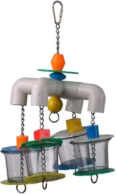SUPER BIRD CREATIONS Foraging 4 Way Forager Bird Toy with Clear Acrylic Cups, M/L Parrot / Bird Size