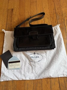 Prada Shoulder Crossbody Bag Womens Black Nylon Patent Leather Made in Italy - Picture 1 of 16