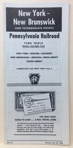 TIMETABLE Pennsylvania Railroad Train New Brunswick NJ to New York Apr 28 1963 - Picture 1 of 2