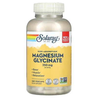 2 X Solaray, Higher Absorption Magnesium Glycinate, 350 mg, 240 VegCaps - Image 1 of 2