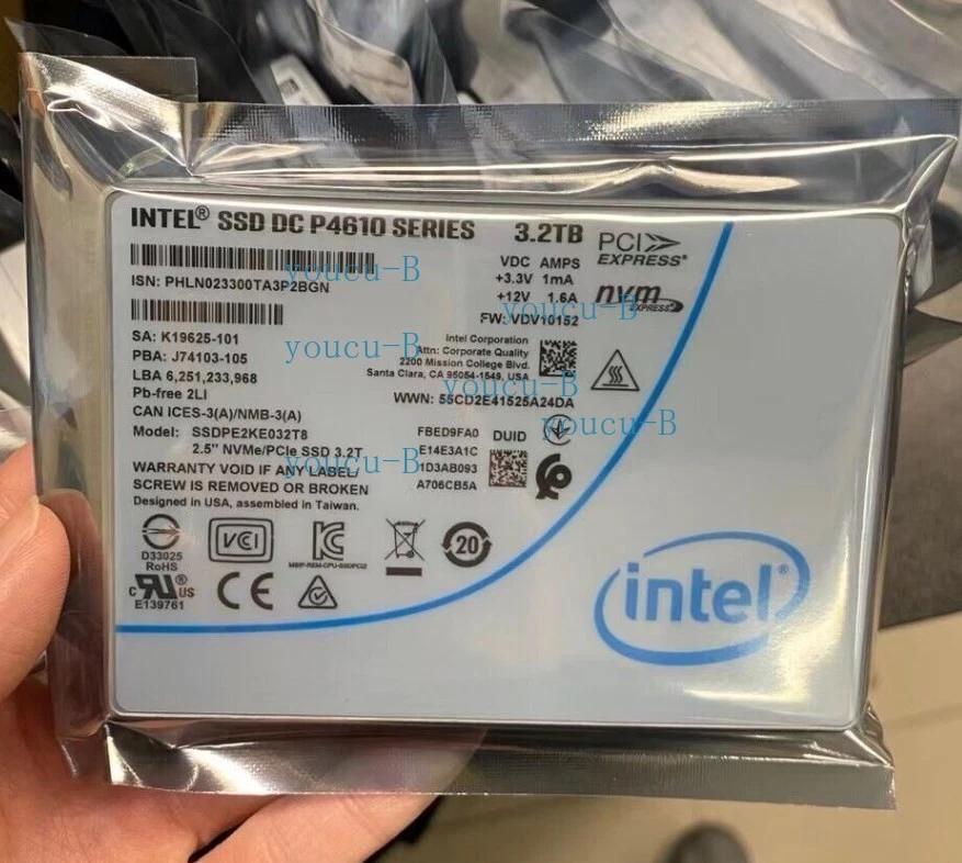 Intel P4610 Series 3.2TB SSD 2.5" U.2 NVME PCIe SSDPE2KE032T8 - Image 1 of 1