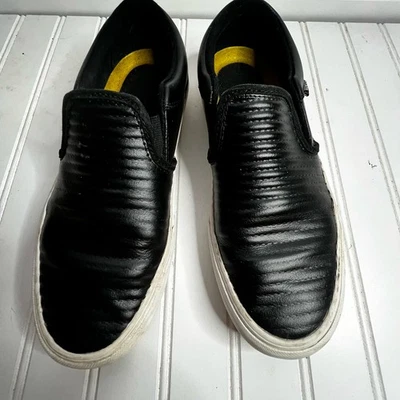 Vans Classic Black Leather Ribbed Slip-on Sneakers Tennis Shoes Womens Size 8.5 - Image 1 of 4