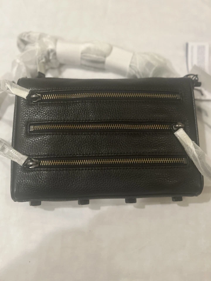 Rebecca Minkoff Leather Black Mini 5 Zip Crossbody Clutch Shoulder Bag