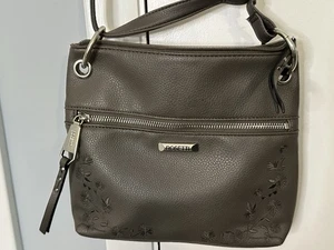 Cartera Bandolera Rosetti Cuero Sintético Gris Marrón con Bordado - Imagen 1 de 11