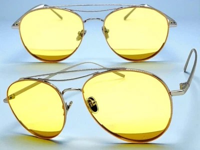 Classic Vintage Retro Style SUNGLASSES For Men or Women Silver Frame Yellow Lens - Image 1 of 4