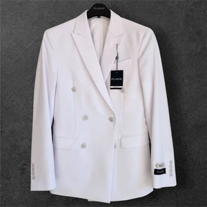 34S weiße zweireihige Anzugjacke neu Herren Jos A Bank Polyester spitzes Revers - Bild 1 von 24