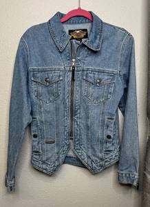 Chaqueta vaquera Harley Davidson vintage para mujer talla pequeña con logotipo de ala bordada - Imagen 1 de 6