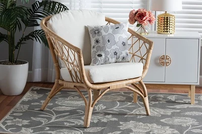 Sillón antiguo de ratán marrón natural Adelia Foto 1 de 4