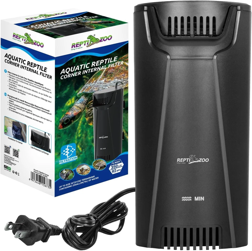 Turtle Tank Filter Aquarium Corner Internal Filter, 92GPH Low Water Level Aquari - Image 1 of 4
