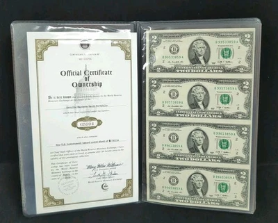 World Reserve Monetary Exchange U.S. Government Uncut Sheet Of $2Notes - Image 1 of 4