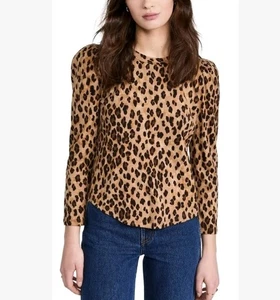 Veronica Beard Porter Leopard Print Cotton Puff Sleeve Tee Top Size Small - Picture 1 of 10