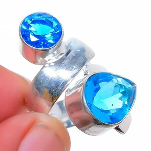 Blue Topaz Gemstone Silver Plated Jewelry Ring s.4 S2796 - Picture 1 of 5