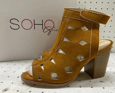 Soho 女孩女鞋 9 码棕色偷看脚趾粗跟露跟 — 第 1/4 张图片