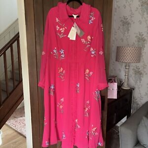 Gorgeous Monsoon Pink Dress Size 24 Embroidery Detail New £150 