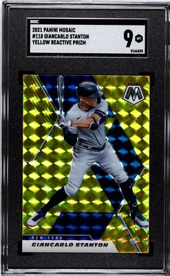 2021 Panini Mosaic #118 Giancarlo Stanton Yellow Reactive Prizm SGC 9 MINT  - Image 1 of 2