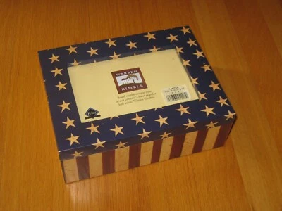 FLAG PHOTO BOX Warren Kimble FOLK ART 6x4 FETCO Frame Jewelry Keepsake Americana - Image 1 of 4