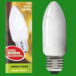 2x 11W (=40W) Low Energy CFL Candle Light Bulb, ES E27 Power Saving Lamp 2700K - Picture 1 of 1