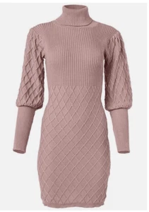Venus Pink Dusty Rose Strick Puffärmel Bodycon Pullover Kleid Gr. XLARGE Neu ohne Etikett - Bild 1 von 14
