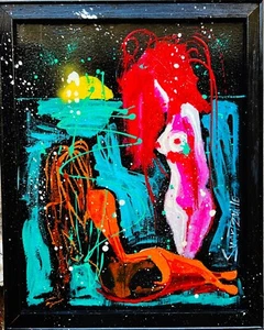 ABSTRACT NUDES Upcycled Cardboard PAINTING SWARTZMILLER DNA SIGNED Art FRAMED - Picture 1 of 12