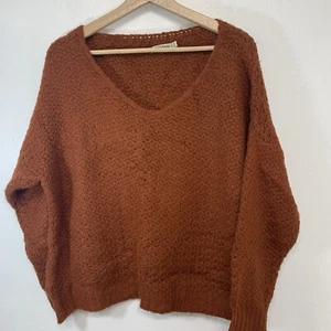 Alessia Pacini Sweater Woman L/XL Oversized Rust V Neck Boxy Cozy Made Italy - Picture 1 of 10