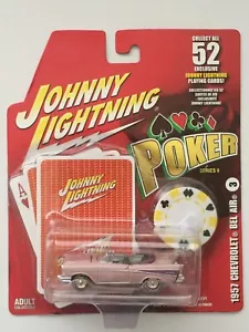 1957 Chevrolet Bel Air Convertible Johnny Lightning Poker Series II #3 Pink New - Picture 1 of 5