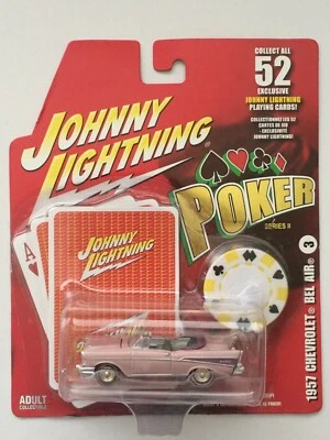 Chevrolet Bel Air 1957 convertible Johnny Lightning Poker serie II #3 rosa nuevo Foto 1 de 4
