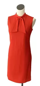 Vintage Dress 60s 70s Small MOD Mini Red Bow Secretary Sleeveless Polyester - Picture 1 of 5