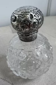 Antique J H Worrall & Sons Etched Glass Flower Sterling Silver Perfume Bottle - Picture 1 of 24