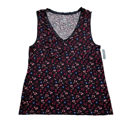 NWT APT. 9 Intimates Sleep Top Womens Plus 2X Black Red Pink Hearts Trim V Neck - Image 1 of 4
