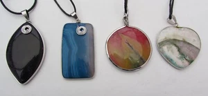 1 x COLOURFUL ONYX/FIRE/DRAGON VEIN AGATE PENDANTS ON ADJUSTABLE CORD NECKLACE. - Picture 1 of 41