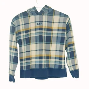 Gap Kids Medium (8) Blue Logo Print Plaid Hoodie Sweatshirt - Picture 1 of 3