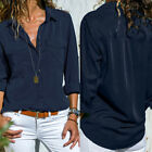 Ladies Plain Button Blouse Shirts Women's Long Sleeve Casual Loose Tops T Shirt