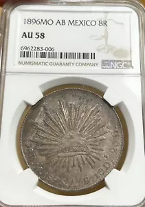 1896 MO AB Mexico 8 Reales Silver Coin NGC AU58 8R - Picture 1 of 2