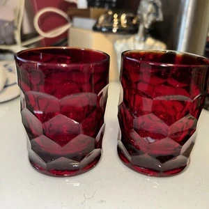 Vintage Viking Ruby Red Georgian Honeycomb 2.75" Shot Glasses Set of two - Picture 1 of 4