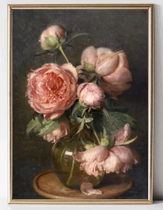 Vintage Blumen Wandbild, Vintage Wanddeko Retro Stimmungsvolle Blumen Leinwandbilder - Bild 1 von 12