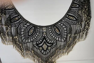70s/80s Flashy Sequins Beads And Fringe Cape/collar Black With Black & Gold Bead - Picture 1 of 13