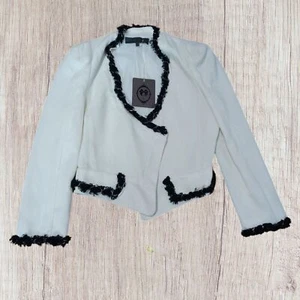 Holy Gino by tov   Womens Blazer With Black Fringe Trim Cream Color Size 36 - Picture 1 of 11