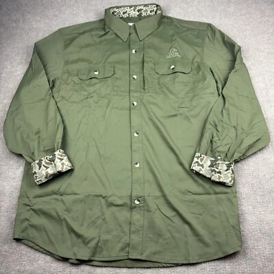 Ducks Unlimited Shirt Men's XL Olive Green Fishing Hunting Vented Button Up Logo - Image 1 of 4