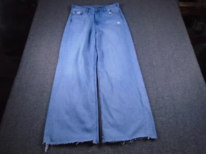 Jeans American Eagle para mujer 10 azules tiro alto holgados pierna ancha deshilachado denim claro - Imagen 1 de 15