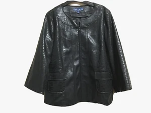 Susan Graver Women Size S Black Faux Leather Gator Blazer Jacket Zip Pockets - Picture 1 of 8