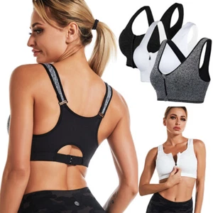 Women Sports Bras with Zipper Front Medium High Impact Support Back Yoga Bra - Picture 1 of 26