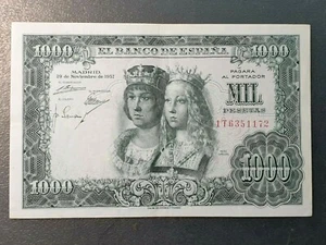 ESPAÑA SPAIN 1000 PESETAS 1957 REYES CATOLICOS P-149a DOBLEZ CENTRAL EBC/EBC+ - Imagen 1 de 2