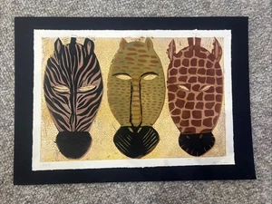 Afrikanische Kunst Gemälde signiert vom Künstler 2/10 23x16 Giraffe Zebra Tiger ohne Rahmen - Bild 1 von 9