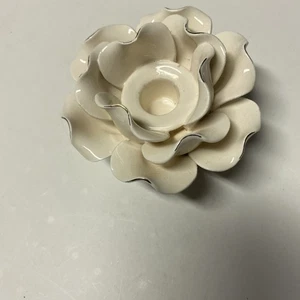 Porzellan Kegel Kerzenhalter Elfenbein Blume H-1 - Bild 1 von 7